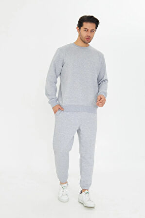 Şardonsuz 3 iplik Pamuklu Basic Bisiklet Yaka Unisex Eşofman Takımı 5738