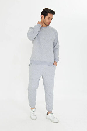 Şardonsuz 3 iplik Pamuklu Basic Bisiklet Yaka Unisex Eşofman Takımı 5738