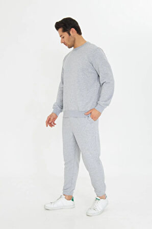 Şardonsuz 3 iplik Pamuklu Basic Bisiklet Yaka Unisex Eşofman Takımı 5738