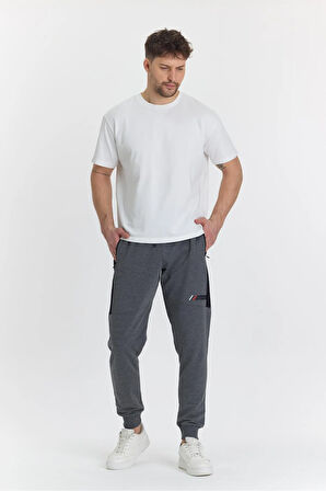 Erkek Pamuklu Baskılı Eşofman Altı Antrasit Melanj 5425-A 