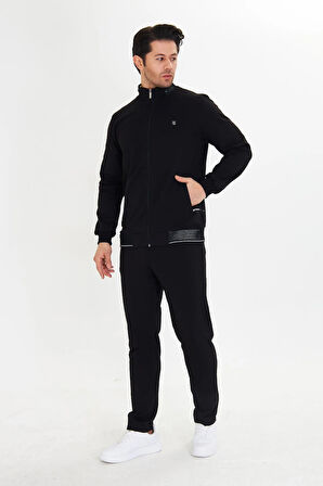 Pamuklu Tam Fermuarlı Erkek Eşofman Takımı Siyah 5751-S