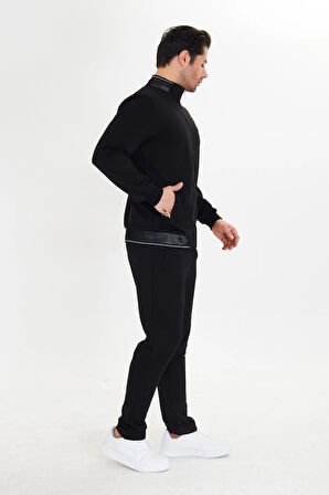 Pamuklu Tam Fermuarlı Erkek Eşofman Takımı Siyah 5751-S