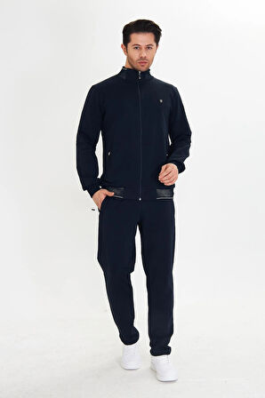 Pamuklu Tam Fermuarlı Erkek Eşofman Takımı Siyah 5751-S