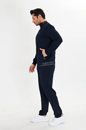 Pamuklu Tam Fermuarlı Erkek Eşofman Takımı Siyah 5751-S