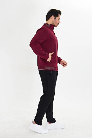 Pamuklu Tam Fermuarlı Erkek Eşofman Takımı Siyah 5751-S