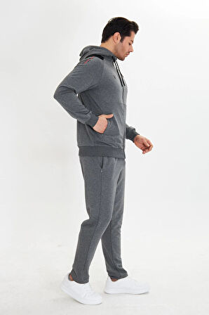 Pamuklu Kapüşonlu Erkek Eşofman Takımı Lacivert 5745-L