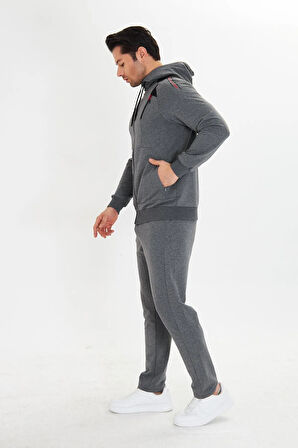 Pamuklu Kapüşonlu Erkek Eşofman Takımı Lacivert 5745-L