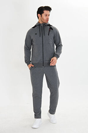 Pamuklu Kapüşonlu Erkek Eşofman Takımı Lacivert 5745-L