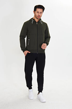 Pamuklu Kapüşonlu Erkek Eşofman Takımı Siyah 5746-S