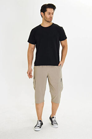 Erkek StretchFit Kargo Cepli Esnek Kapri Bej 6035-B