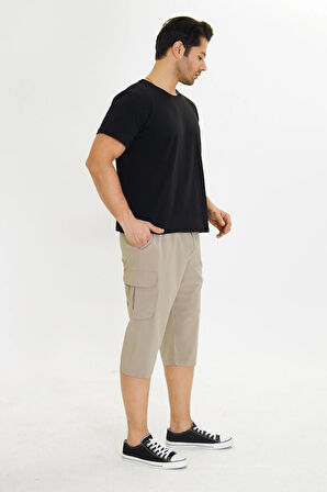 Erkek StretchFit Kargo Cepli Esnek Kapri Bej 6035-B