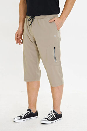 Erkek StretchFit Kargo Cepli Esnek Kapri Bej 6035-B