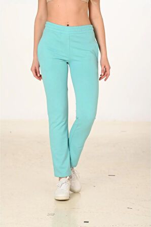 Kadın Pamuklu Slim Fit Eşofman Altı Turkuaz 5444-T