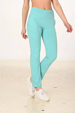 Kadın Pamuklu Slim Fit Eşofman Altı Turkuaz 5444-T