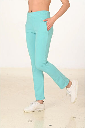 Kadın Pamuklu Slim Fit Eşofman Altı Turkuaz 5444-T