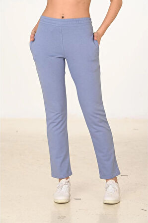 Kadın Pamuklu Slim Fit Eşofman Altı Turkuaz 5444-T