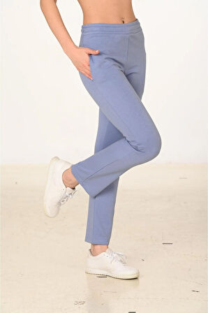 Kadın Pamuklu Slim Fit Eşofman Altı Turkuaz 5444-T