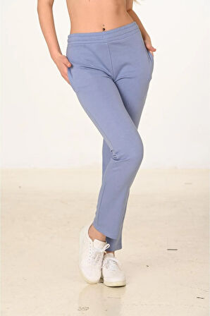 Kadın Pamuklu Slim Fit Eşofman Altı Turkuaz 5444-T