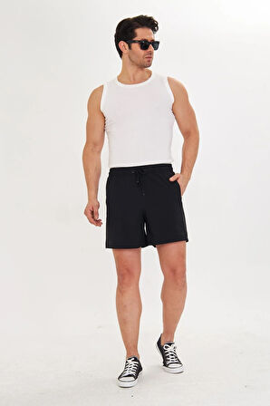 Erkek StretchFit İçi Astarlı Esnek Sporcu Şortu Siyah 2658-S