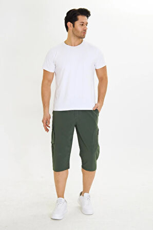 Erkek StretchFit Kargo Cepli Esnek Kapri Bej 6035-B