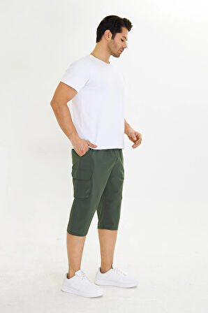 Erkek StretchFit Kargo Cepli Esnek Kapri Bej 6035-B