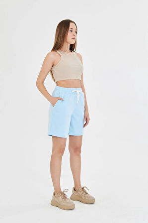 Kadın Pamuklu Şort Yeşil 7001-Y