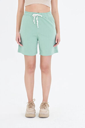 Kadın Pamuklu Şort Yeşil 7001-Y