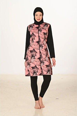 Tam Kapalı Desenli Paraşüt Kumaş Tesettür Mayo 3446