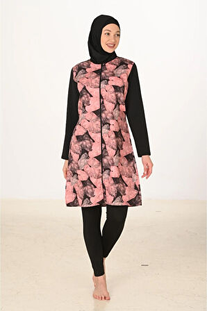 Tam Kapalı Desenli Paraşüt Kumaş Tesettür Mayo 3446