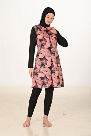 Tam Kapalı Desenli Paraşüt Kumaş Tesettür Mayo 3446
