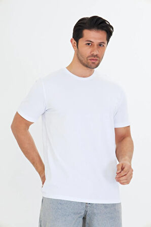 Erkek Büyük Beden Pamuklu Bisiklet Yaka Tişört Yeşil 5014B-Y