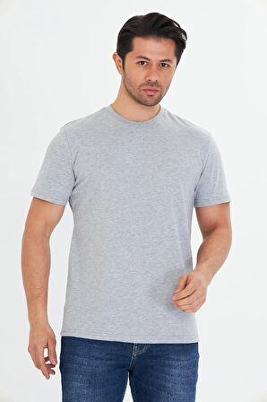 Erkek Büyük Beden Pamuklu Bisiklet Yaka Tişört Antrasit 5014B-A