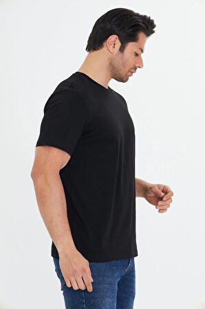 Erkek Büyük Beden Pamuklu Bisiklet Yaka Tişört Antrasit 5014B-A