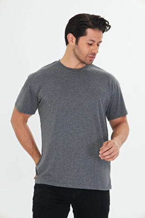 Erkek Pamuklu Bisiklet Yaka Oversize Tişört Mavi 5015-M