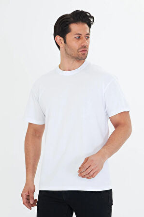 Erkek Pamuklu Bisiklet Yaka Oversize Tişört Mavi 5015-M