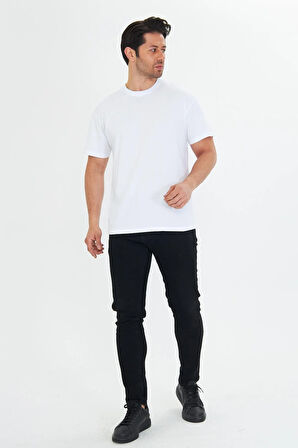 Erkek Pamuklu Bisiklet Yaka Oversize Tişört Mavi 5015-M