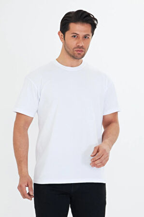 Erkek Pamuklu Bisiklet Yaka Oversize Tişört Mavi 5015-M