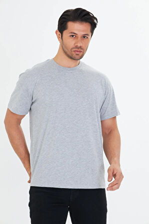 Erkek Pamuklu Bisiklet Yaka Oversize Tişört Mavi 5015-M