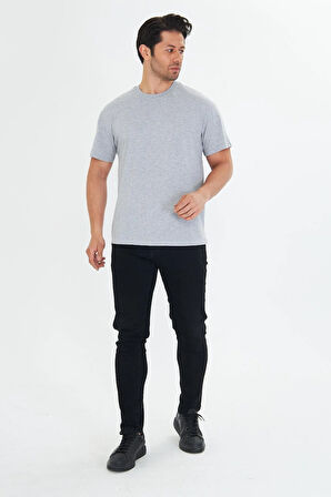 Erkek Pamuklu Bisiklet Yaka Oversize Tişört Mavi 5015-M