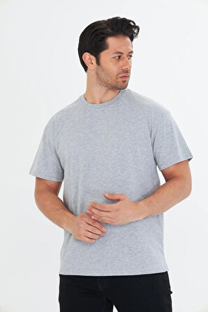 Erkek Pamuklu Bisiklet Yaka Oversize Tişört Mavi 5015-M