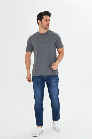 Erkek Büyük Beden Pamuklu Bisiklet Yaka Tişört Antrasit 5014B-A