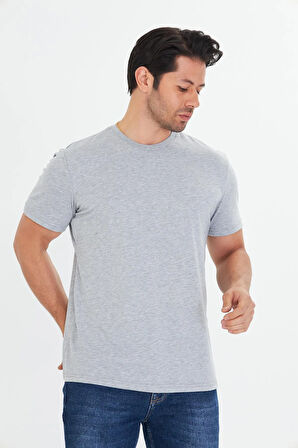 Erkek Büyük Beden Pamuklu Bisiklet Yaka Tişört Antrasit 5014B-A