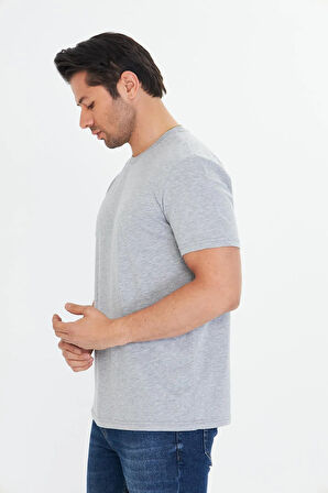 Erkek Büyük Beden Pamuklu Bisiklet Yaka Tişört Antrasit 5014B-A