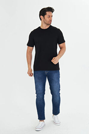 Erkek Büyük Beden Pamuklu Bisiklet Yaka Tişört Yeşil 5014B-Y