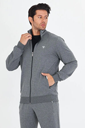 Erkek Pamuklu Dik Yakalı Eşofman Takımı Haki 5749-H