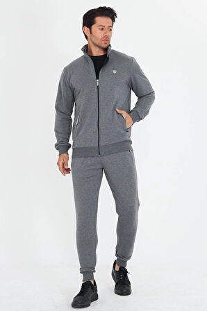 Erkek Pamuklu Dik Yakalı Eşofman Takımı Haki 5749-H