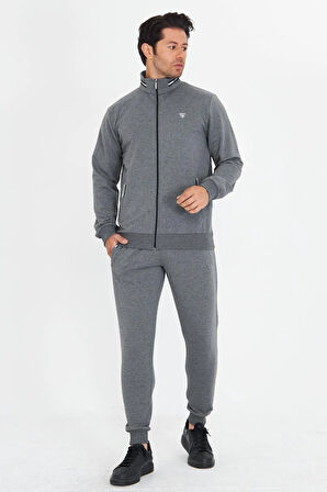 Erkek Pamuklu Dik Yakalı Eşofman Takımı Haki 5749-H