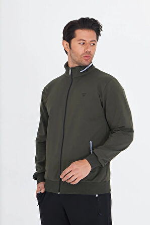 Erkek Pamuklu Dik Yakalı Eşofman Takımı Haki 5749-H