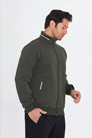 Erkek Pamuklu Dik Yakalı Eşofman Takımı Haki 5749-H