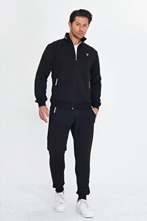 Erkek Pamuklu Dik Yakalı Eşofman Takımı Haki 5749-H